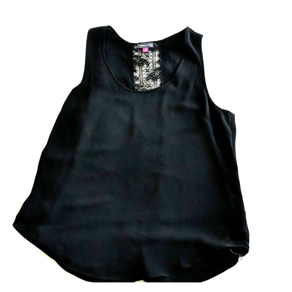 Black Vince Camuto lace detail tank top blouse